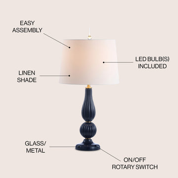 Maddie 28" Glass/Metal LED Table Lamp - JONATHAN Y